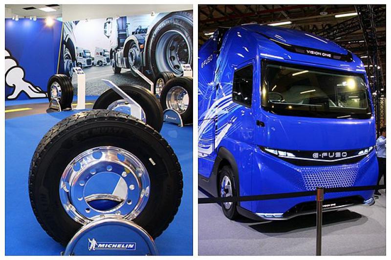 台灣首界商用車展登場，Fuso 不僅從日本運來最新概念車 Vision One。輪胎商米其林更一次發表 8 款新胎。