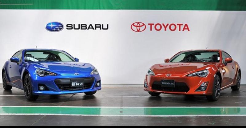 左為 Subaru BRZ、右為 Toyota 86，兩車為兩大品牌共同開發之結晶。