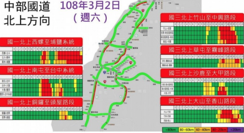 高公局預估今日中部國道易塞路段。（圖擷自高公局網站）