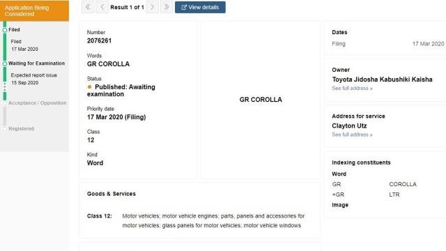 Toyota 在澳大利亞註冊 GR Corolla 商標。
