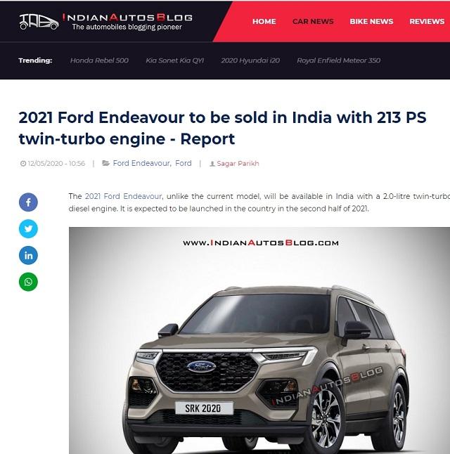 此為新一代 Ford Endeavour 預想圖。