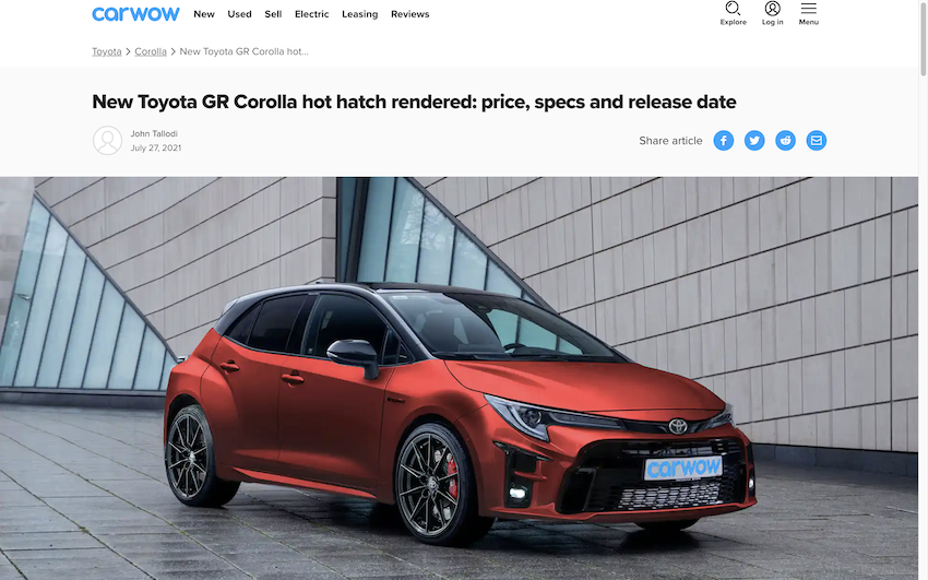 預計明年發表的 GR Corolla，將搭載 1.6 升三缸渦輪動力。此為外媒臆測圖。