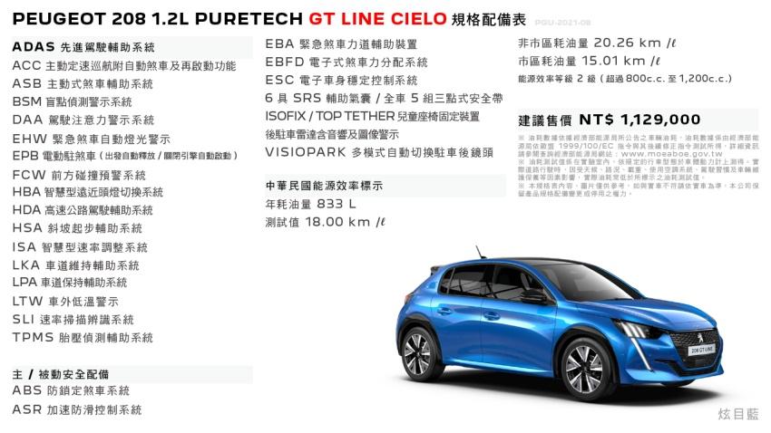 頂規 GT Line 車型規配表。
