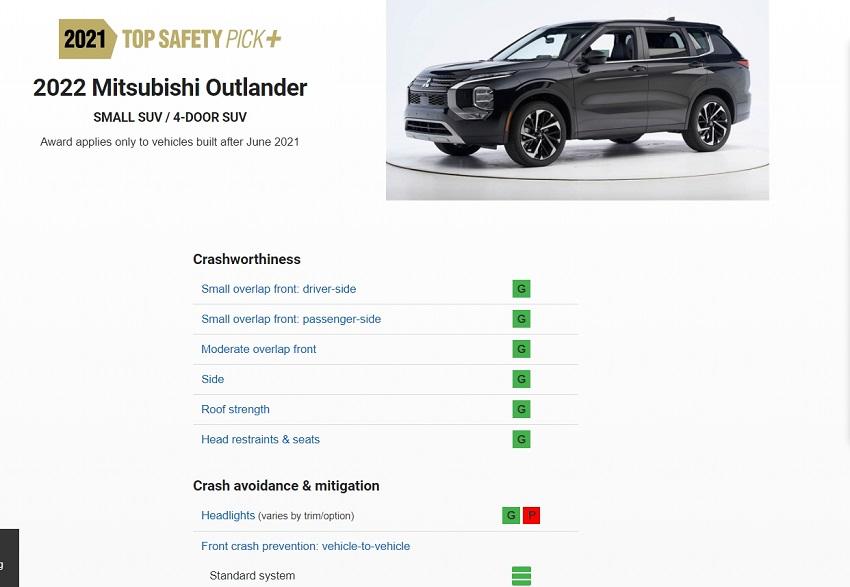 第 4 代 Mitsubishi Outlander 在重點的 6 大項目撞擊，都拿下最高 Good 評分。