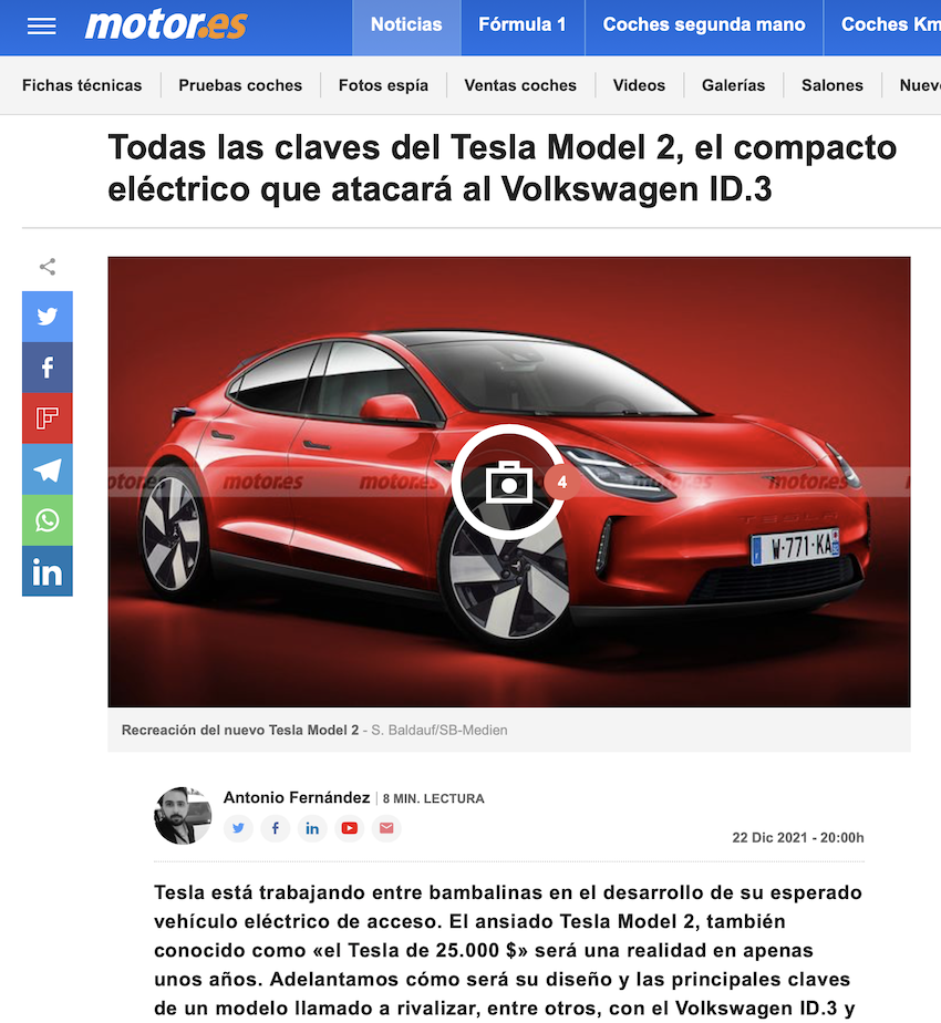 外媒繪製的特斯拉入門電動車，外型延續 Tesla 設計語彙。