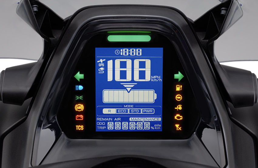 全液晶儀表板，騎乘資訊清晰可見，時速以數字呈現，易於辨識。