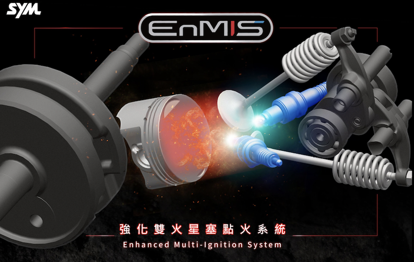 三陽最新技術，EnMIS 強化雙火星塞點火技術，能提升動力，並減少油耗。