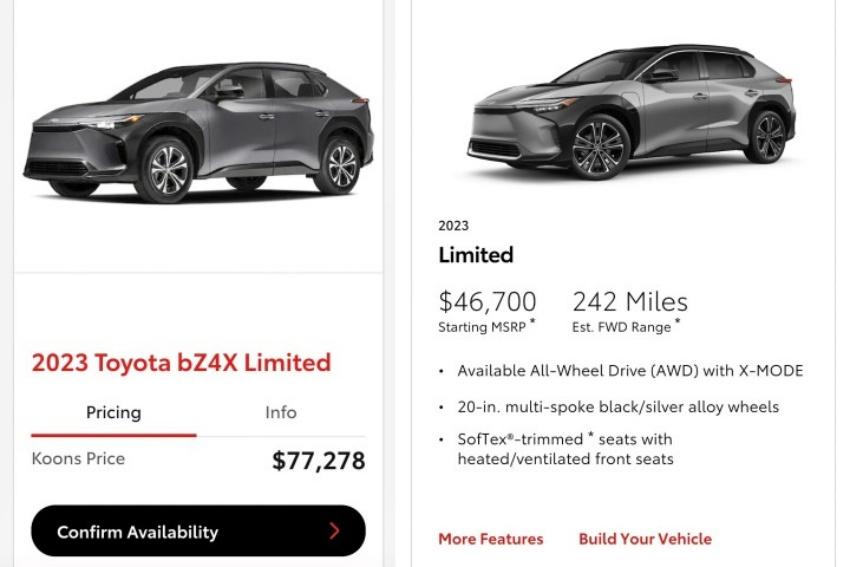 美國經銷商自行加價銷售 Toyota bZ4X，漲幅高達 65%。