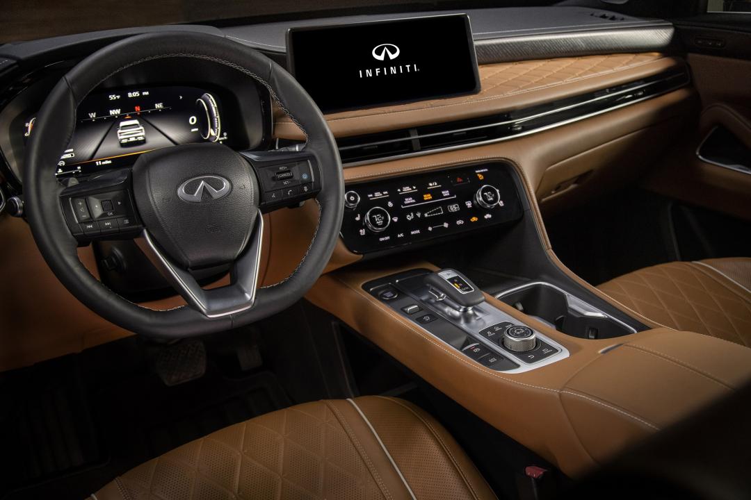 Infiniti全新QX60內裝導入全數位儀表板與大尺寸觸控螢幕，整體用料體現豪華質感。
