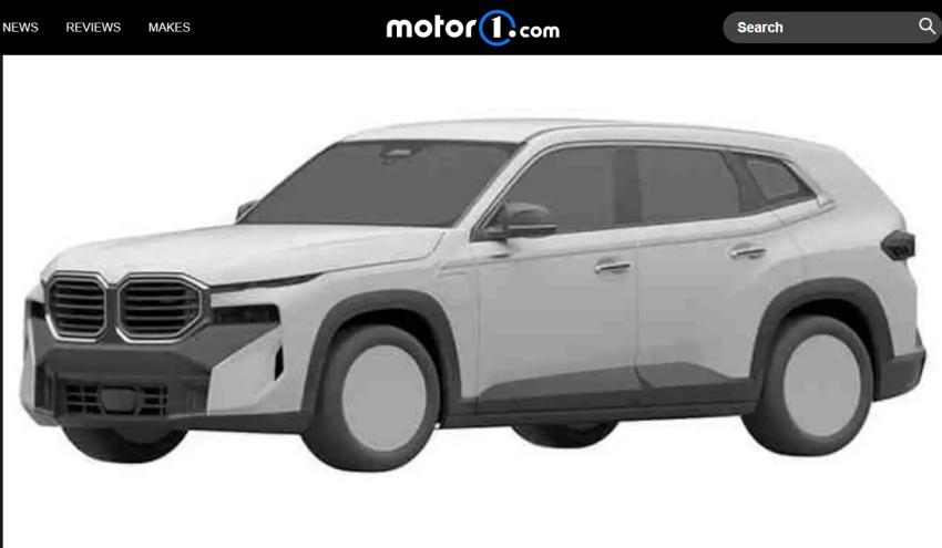 BMW XM 量產專利圖（上圖）曝光，比起概念車（下圖）在水箱護罩與頭燈組方面都有改動。
