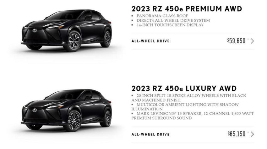 Lexus RZ450e 美規售價公布。