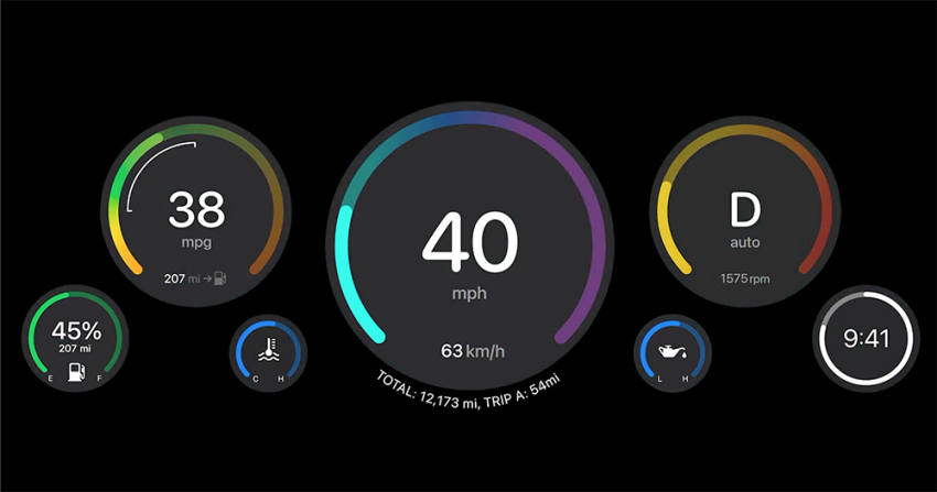 新版 Apple CarPlay 可以在儀錶板上顯示各種資訊。