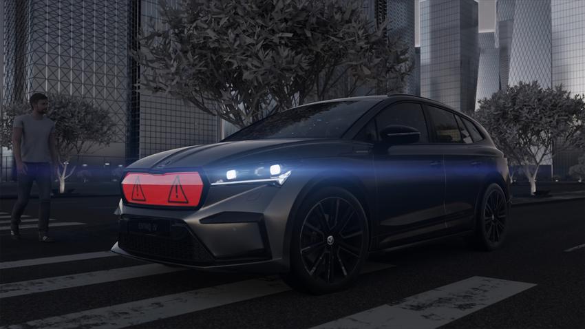 Skoda 研發 LED 車頭顯示面板，具備提醒及警示功能，讓行人在過馬路時更加安全。