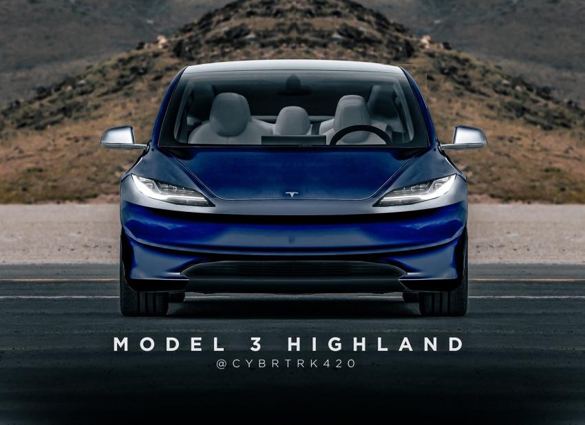 小改款 Model 3 最新預想圖出爐，換上更銳利的頭燈組。圖為預想圖。