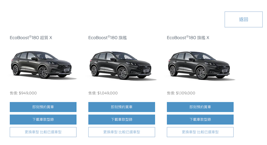 1.5 升的 Ecoboost 180 共有三個車型，分別為超質 X、旗艦與旗艦 X。