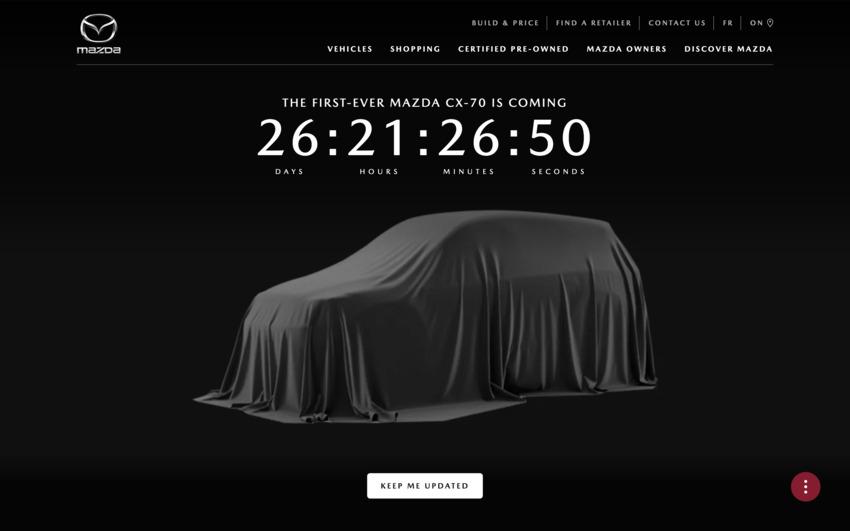 Mazda 加拿大官網已出現全新 CX-70 發表倒數資訊。