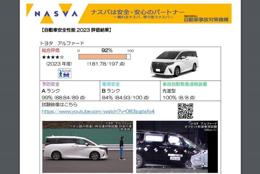 日本《JNCAP》公布新一代 Toyota Alphard 撞擊測試成績，意外僅獲 4 顆星。