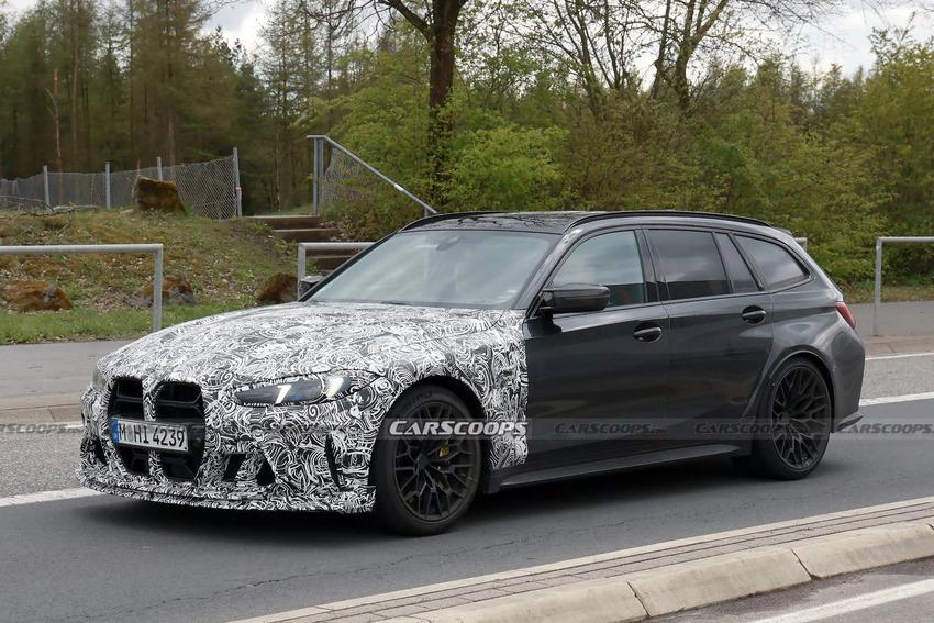 BMW M3 CS Touring 測試身影曝光，車頭換上專屬式樣的雙腎水箱護罩，看起來更為霸氣。