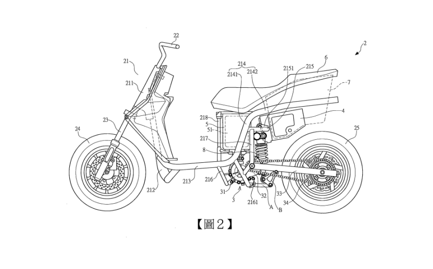 光陽新專利曝光，採用中置單槍後避震的性能電動機車。