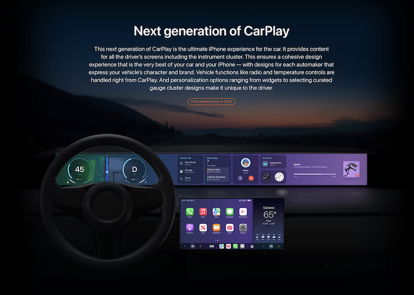 CarPlay 網頁上仍顯示「第一批配備新一代 CarPlay 的車型將在 2024 年抵達」。