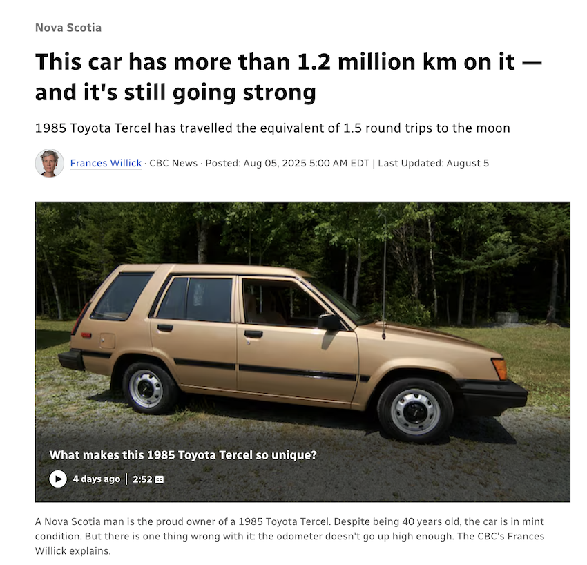 加拿大的 Andy Campbell，目前擁有的這輛 1985 年 Toyota Tercel，車齡已高達 40 年。