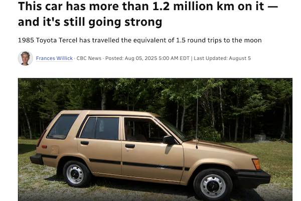 40 年車齡 Toyota Tercel 里程破百萬公里還在開!車主透露保養秘訣 40 年車齡 Toyota Tercel 里程破百萬公里還在開!車主透露保養秘訣