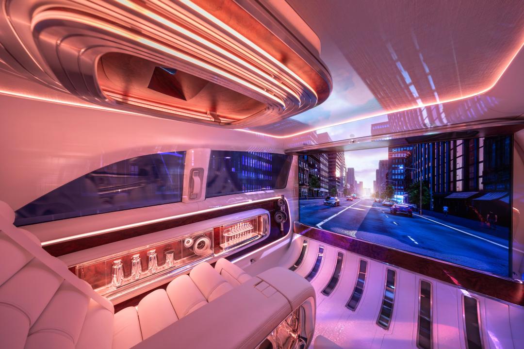 車艙設有一組可伸縮的65吋4K劇院螢幕，打造私人休憩空間。