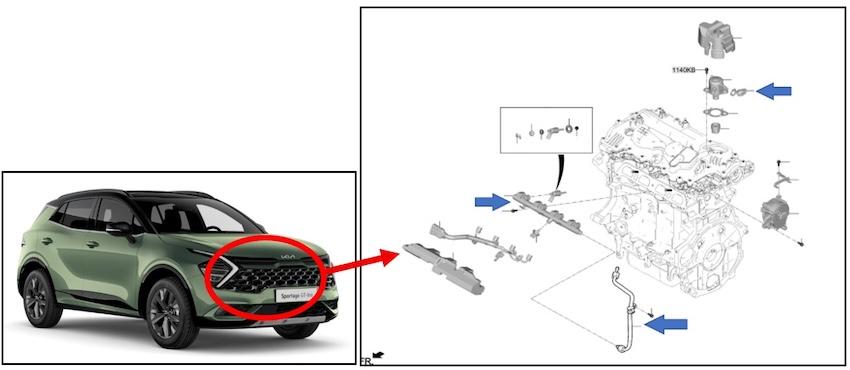 Sportage的高壓燃油管製造不良,使得燃油系統密封性不佳,導致燃油有洩漏狀況,在極端狀況下,燃油洩漏可能會引發熱源產生的潛在風險,恐有影響行車安全疑慮。(圖片來源:車輛安全資訊網)