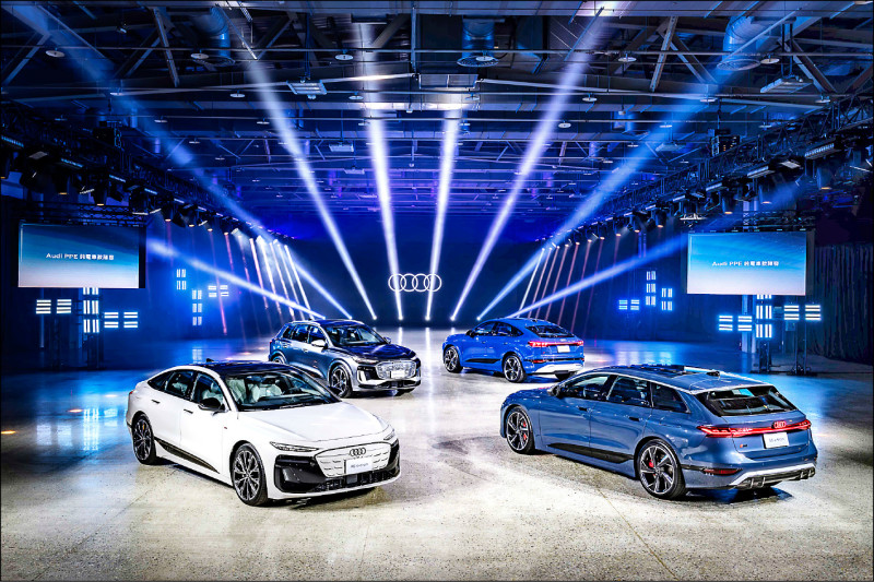 全新發表的A6 e-tron車系與Q6 e-tron組成完整純電陣容。圖右前A6 e-tron Sportback、左前A6 e-tron Avant、右後Q6 e-tron、左後Q6 e-tron Sportback。