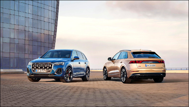 Audi Q7（圖左）與Q8（圖右）新年式車型全面升級抬頭顯示器，並針對部分車型升級後輪輔助轉向系統。