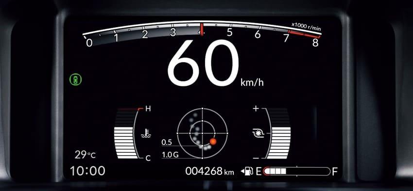 RS 車型的 7 吋 TFT 液晶螢幕具備 G 值顯示功能。