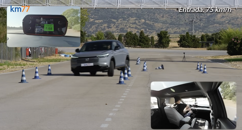 第一次在時速 75 公里時，因碰觸到中央後面的三角錐，因此宣告失敗。