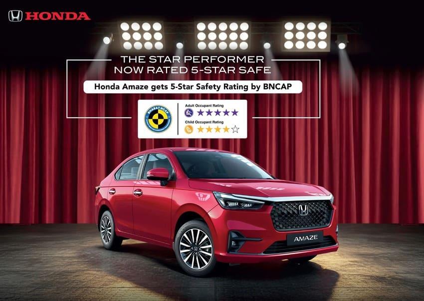Honda 公布 Bharat NCAP 撞擊測試成績，獲得五星安全評價。