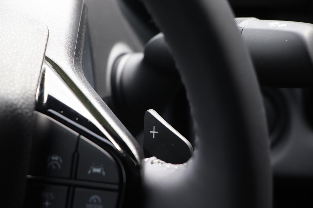 方向盤後方撥片為動能回充功能，共有四段可調整。