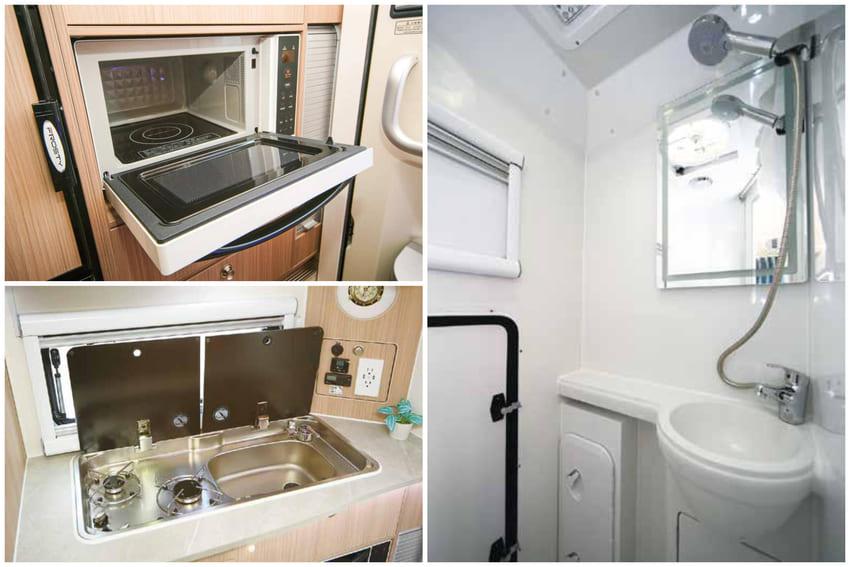 配有空調及微波爐等常見家電，還設有淋浴間，讓車宿生活更加舒適便利。