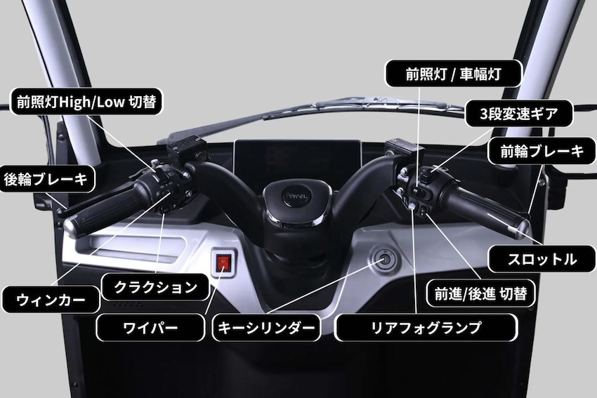 採用與機車相同的龍頭把手來操控車輛。