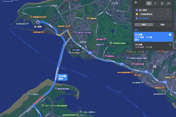 淡江大橋開通 導航實測差很大！Apple 地圖整合車流資訊 Google 仍顯示關渡大橋路線