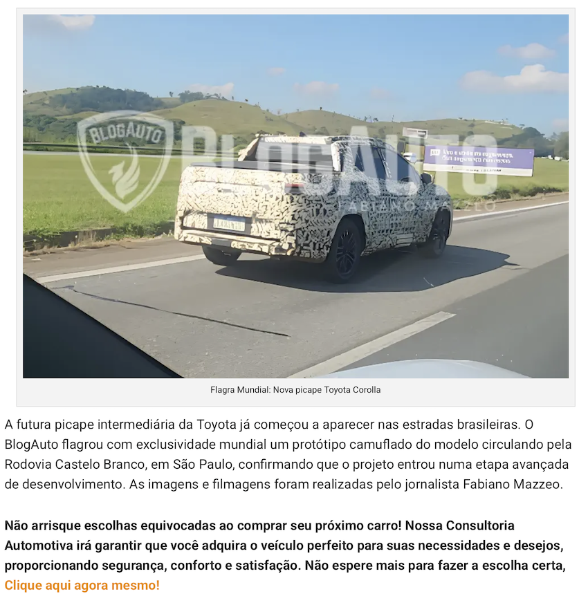 Corolla Cross 皮卡測試車被外媒捕獲。（圖片來源：擷取自 BlogAuto）