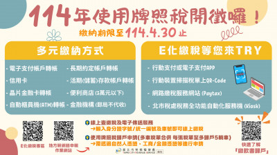 汽機車使用牌照稅4/1開跑 台北稅捐處授「繳費攻略」超方便