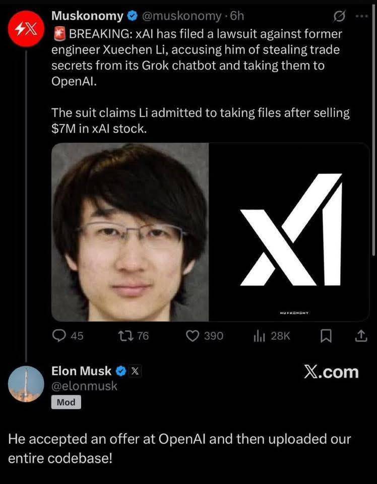 「帶槍投靠」對手 馬斯克旗下xAI告前工程師竊密助OpenAI
