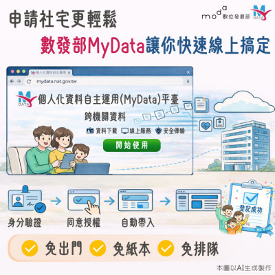 申請社宅不必排隊！數發部MyData一鍵搞定戶籍、財產資料