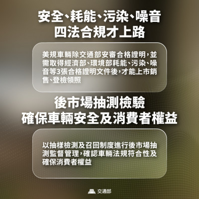 美規車取消進口數量限制 交通部：要有安全審驗合格證書