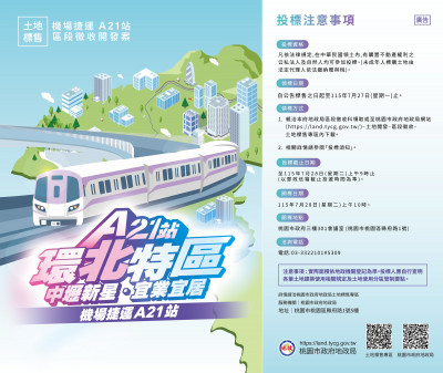 桃市府標售A21站抵費地 1筆商業區及13筆住宅區