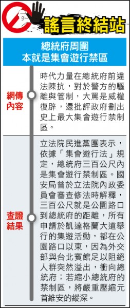 謠言終結站》總統府周圍 本就是集會遊行禁區