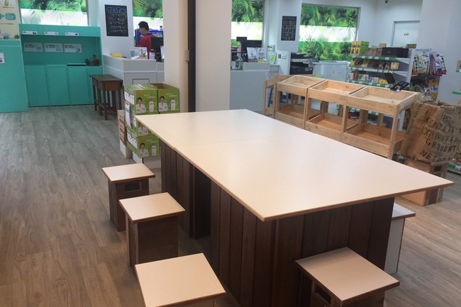 用糖廠舊資材裝點藝術 新北蜜鄰民權店展新貌。（圖為台糖提供）