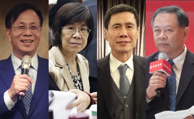 由左至右:新任第一金董事長廖燦昌、新任彰銀董事長凌忠嫄、新任土銀董座黃伯川、新任華南金董事長張雲鵬(資料照)