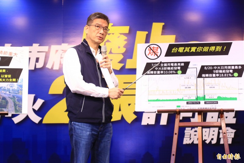 環保局長吳志超說明廢止中火2部機組許可證不發電，不影響全台供電量。（記者蔡淑媛攝）