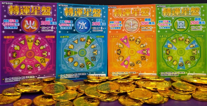 台彩推新款刮刮樂「轉運星盤」，最高獎金200萬元。（台彩提供）