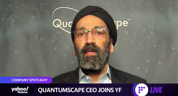 QuantumScape執行長辛格(Jagdeep Singh)週二出面穩定投資人信心後,股價反彈19%。(圖擷取自雅虎財經)