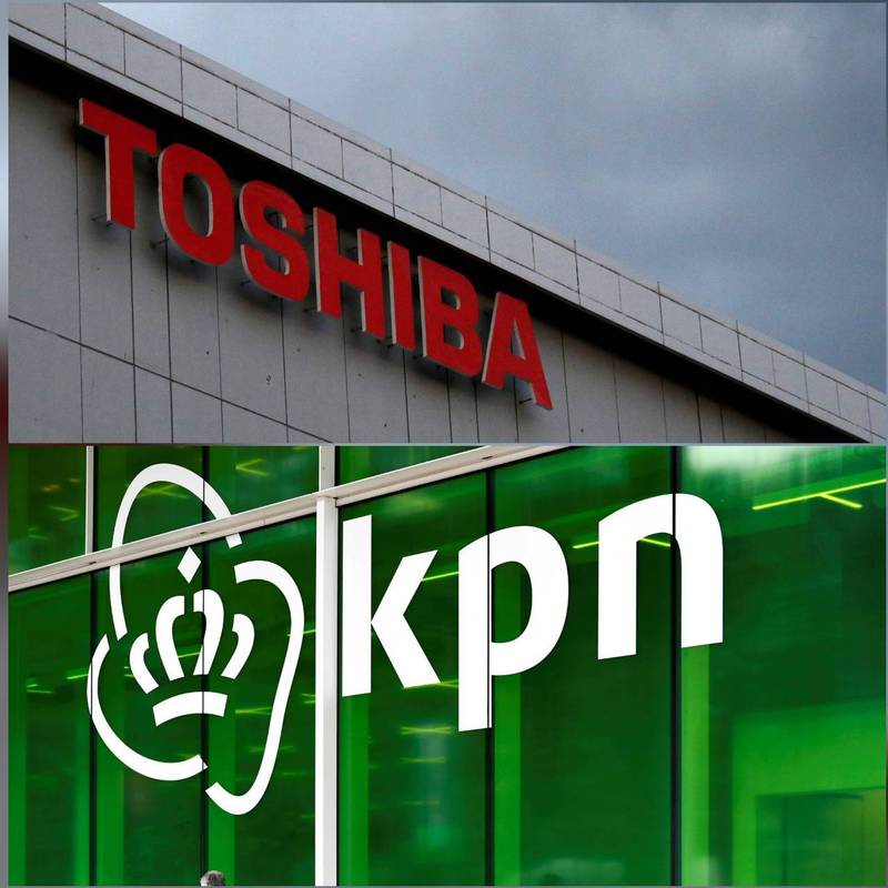 東芝(Toshiba)及荷蘭皇家電信(KPN)拒併購,私募基金全吃閉門羹。(路透社,本報合成)